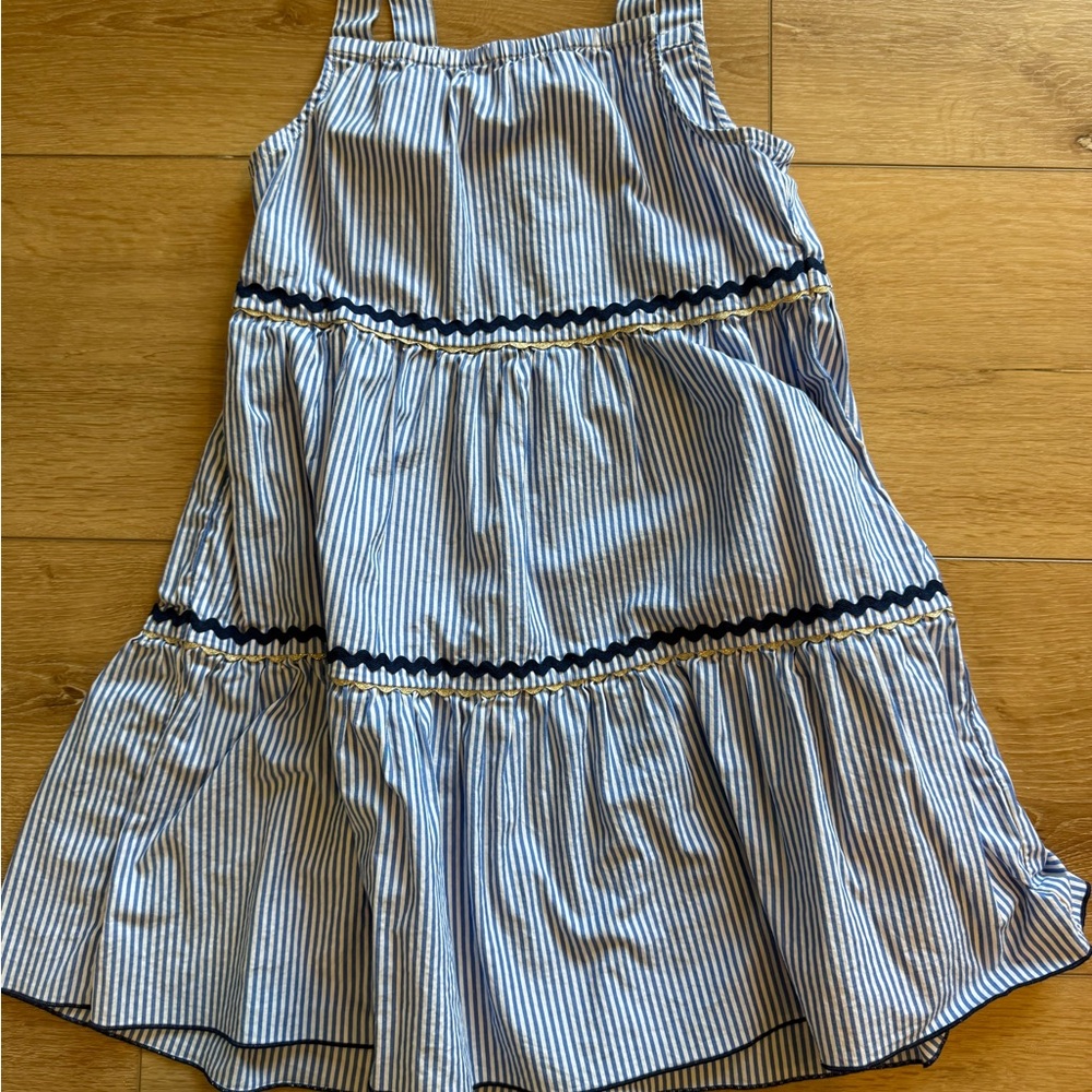 J. Crew Blue & White Striped Tiered Sundress with Navy Trim